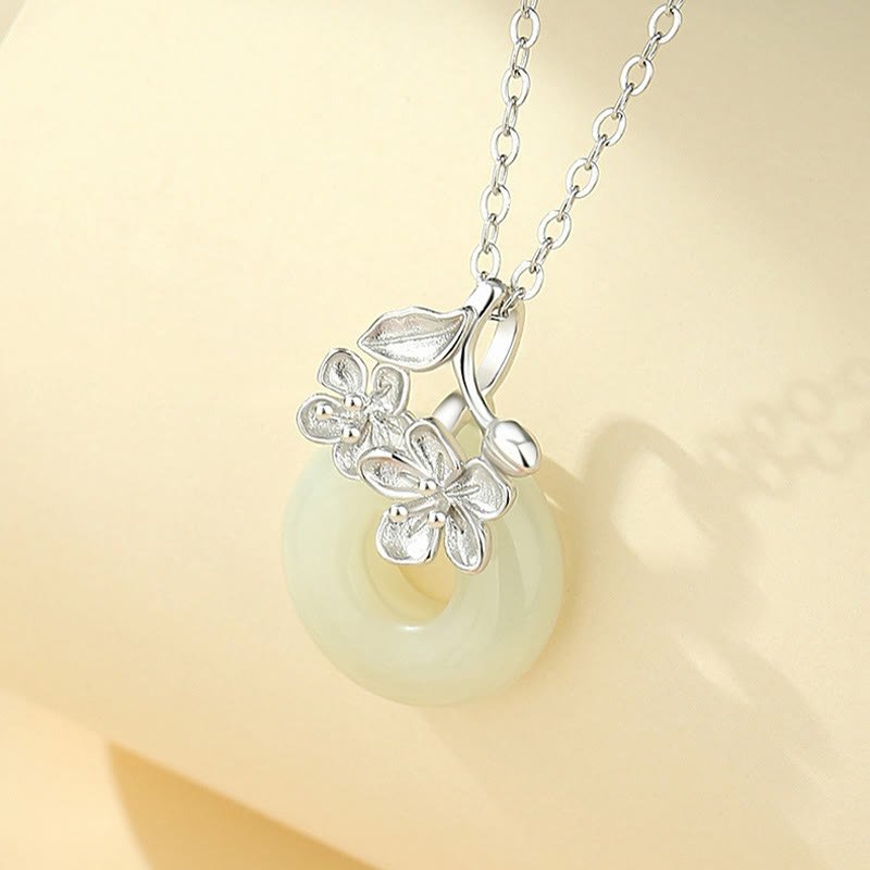 Buddha Stones和田翡翠 999 スターリングシルバー ピースバックル 桃の花 ネックレス ペンダント