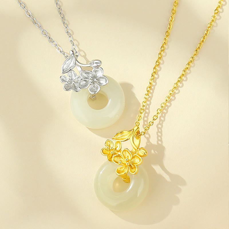 Buddha Stones和田翡翠 999 スターリングシルバー ピースバックル 桃の花 ネックレス ペンダント