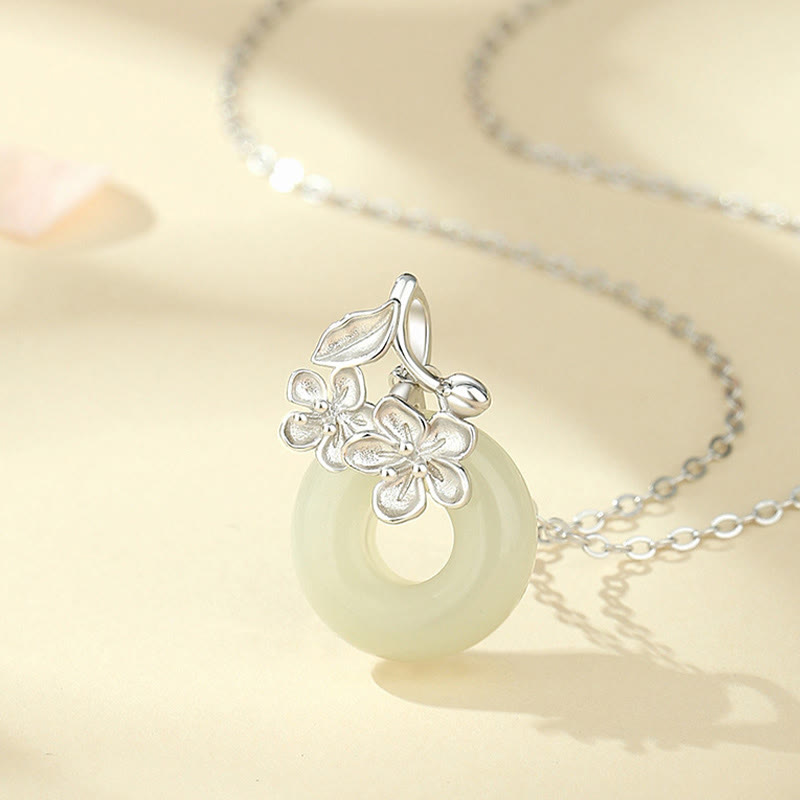 Buddha Stones和田翡翠 999 スターリングシルバー ピースバックル 桃の花 ネックレス ペンダント