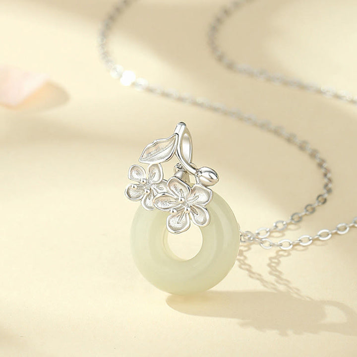 Buddha Stones和田翡翠 999 スターリングシルバー ピースバックル 桃の花 ネックレス ペンダント