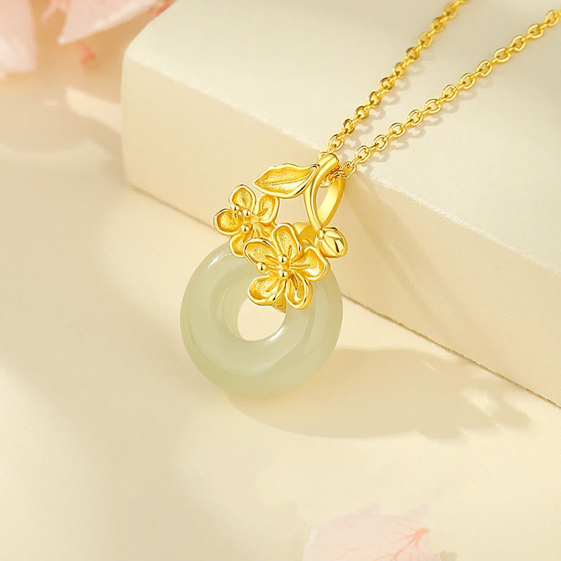 Buddha Stones和田翡翠 999 スターリングシルバー ピースバックル 桃の花 ネックレス ペンダント