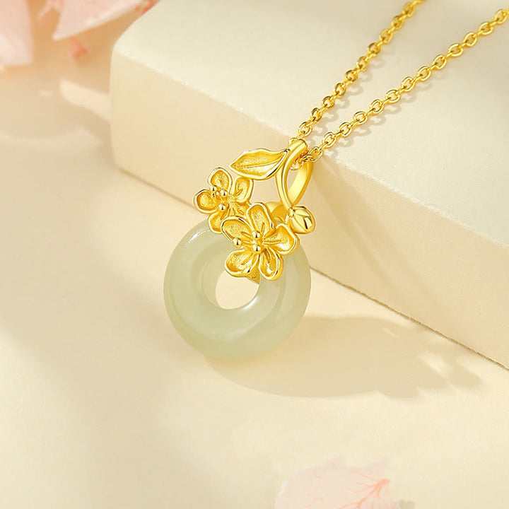 Buddha Stones和田翡翠 999 スターリングシルバー ピースバックル 桃の花 ネックレス ペンダント