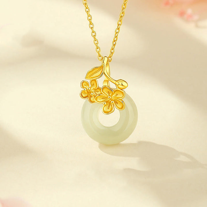 Buddha Stones和田翡翠 999 スターリングシルバー ピースバックル 桃の花 ネックレス ペンダント