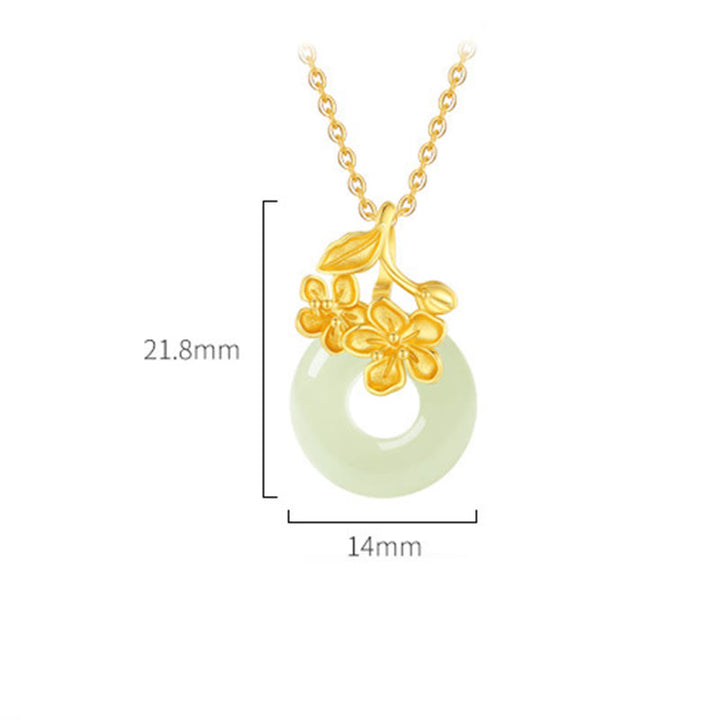 Buddha Stones和田翡翠 999 スターリングシルバー平和のお守りチャーム桃の花 ネックレス ペンダント - image 4