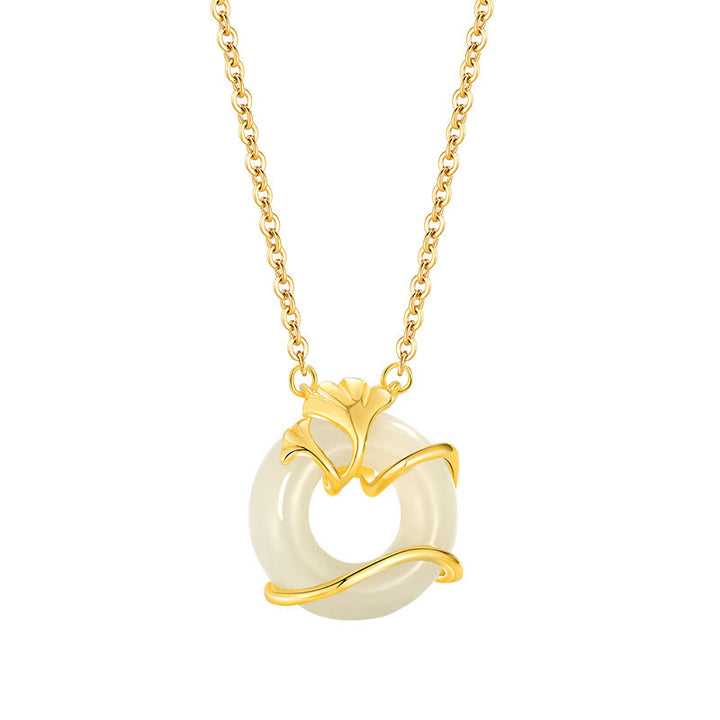 Buddha Stones和田翡翠 925スターリングシルバー ピース平和のお守りチャームイチョウの葉 ネックレス ペンダント - image 4