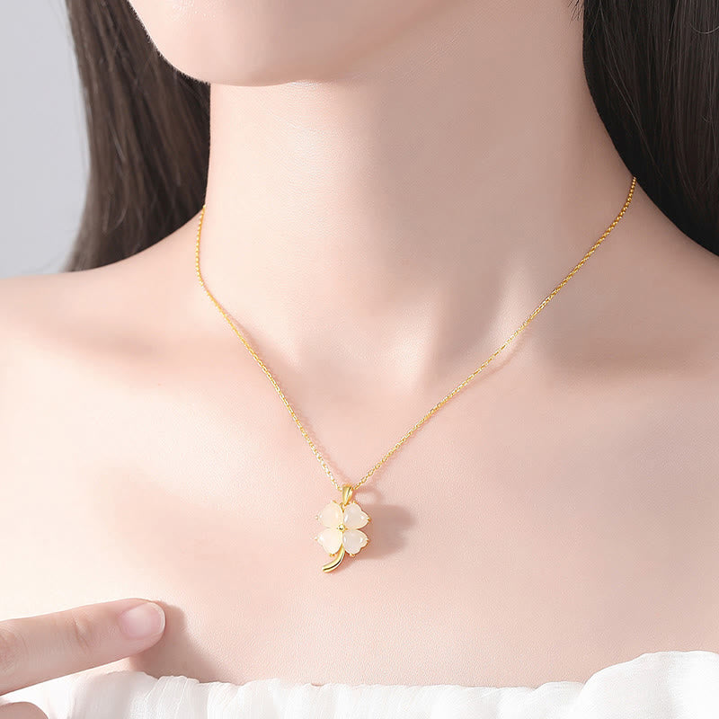 Buddha Stones和田翡翠 925 スターリングシルバー 四つ葉のクローバーネックレスペンダント