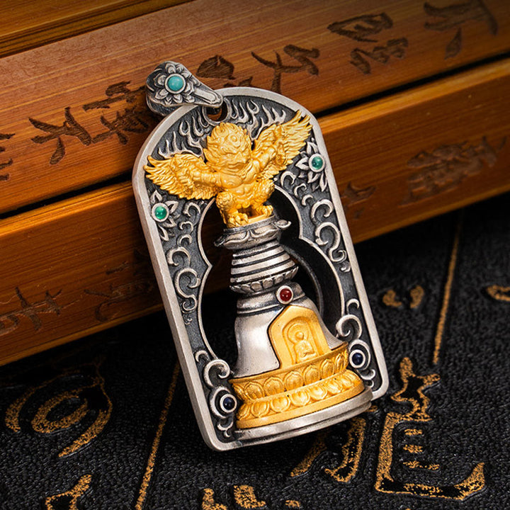 Buddha Stones925 スターリングシルバー チベット ガルーダ鳥 金剛杵 ドルジェベル 守護ネックレス ペンダント