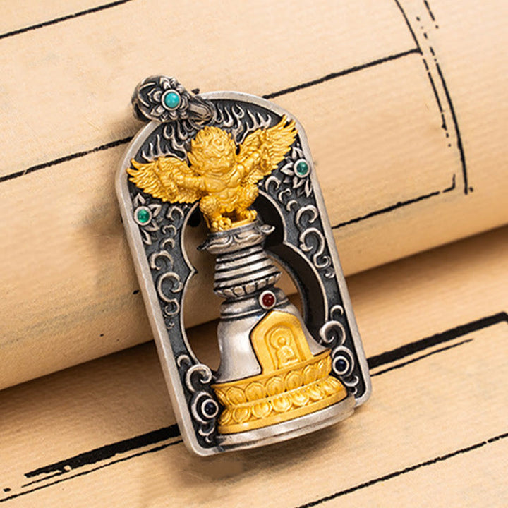 Buddha Stones925 スターリングシルバー チベット ガルーダ鳥 金剛杵 ドルジェベル 守護ネックレス ペンダント