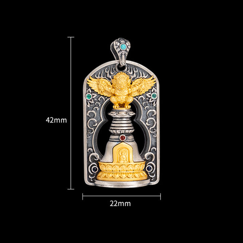 Buddha Stones925 スターリングシルバー チベット ガルーダ鳥 金剛杵 ドルジェベル 守護ネックレス ペンダント