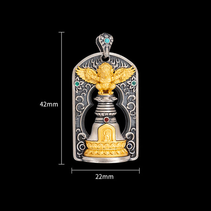 Buddha Stones925 スターリングシルバー チベット ガルーダ鳥 金剛杵 ドルジェベル 守護ネックレス ペンダント