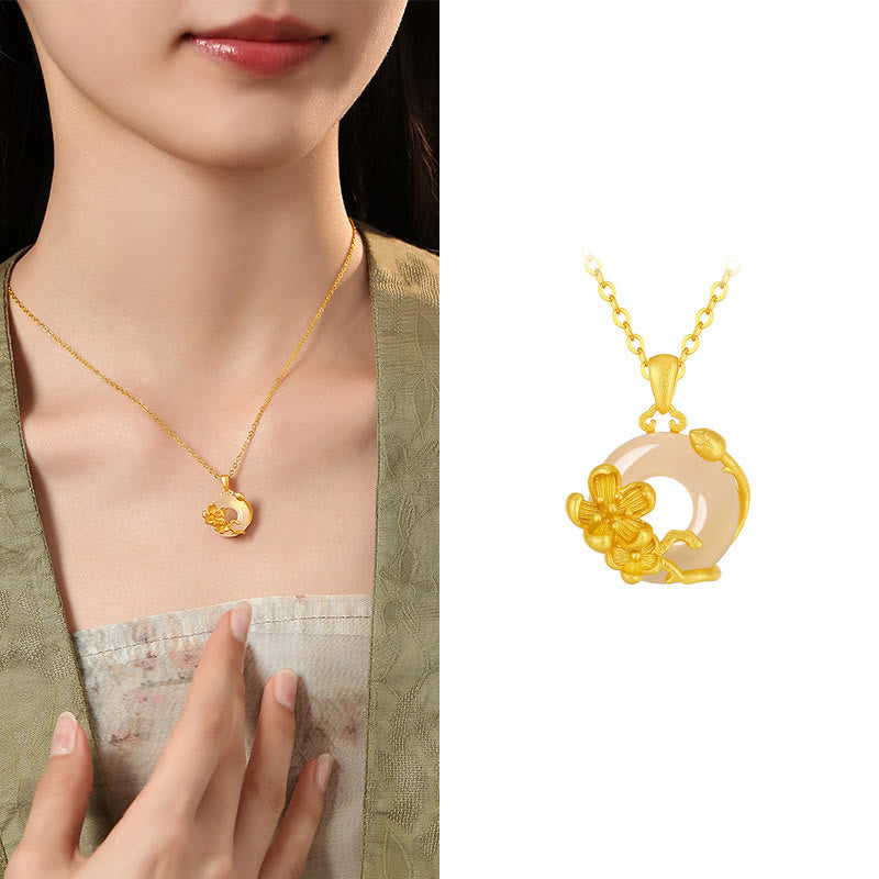 Buddha Stonesカルセドニー 925スターリングシルバー ピースバックル フラワーネックレスペンダント