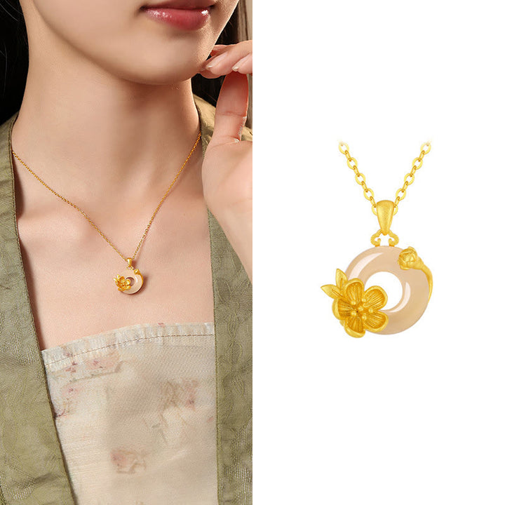 Buddha Stonesカルセドニー 925スターリングシルバー ピースバックル フラワーネックレスペンダント