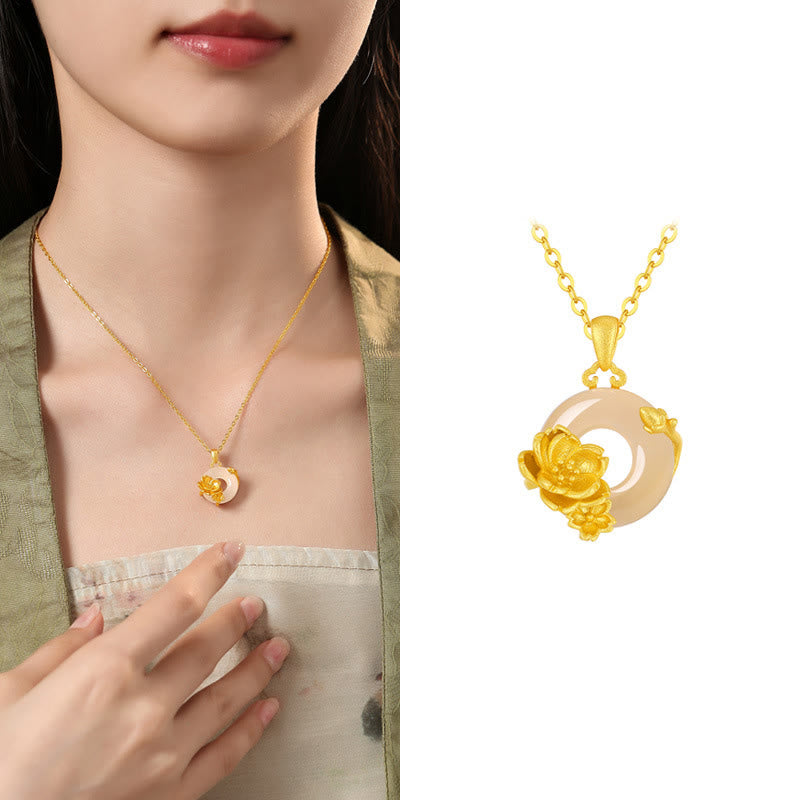 Buddha Stonesカルセドニー 925スターリングシルバー ピースバックル フラワーネックレスペンダント