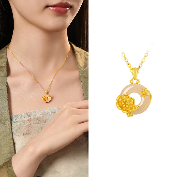 Buddha Stonesカルセドニー 925スターリングシルバー ピースバックル フラワーネックレスペンダント