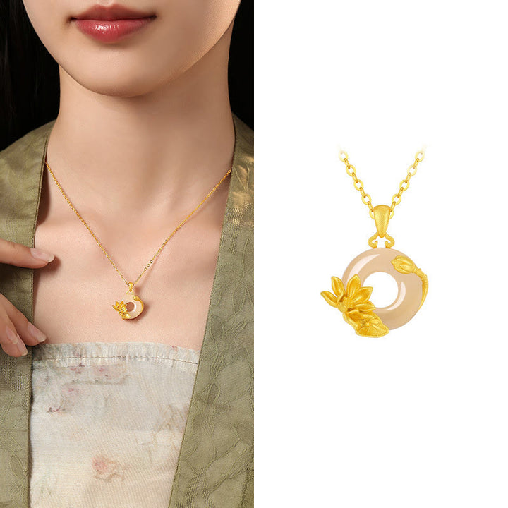 Buddha Stonesカルセドニー 925スターリングシルバー ピースバックル フラワーネックレスペンダント
