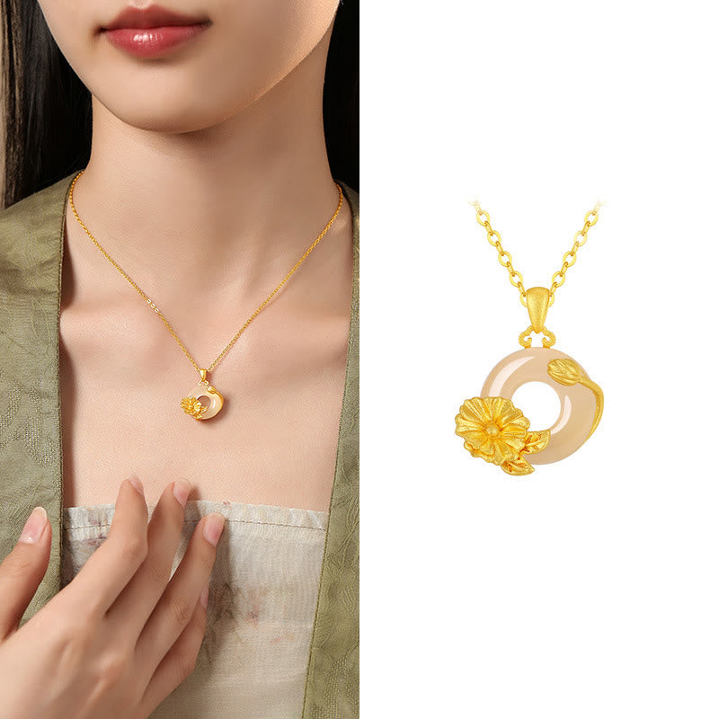 Buddha Stonesカルセドニー 925スターリングシルバー ピースバックル フラワーネックレスペンダント