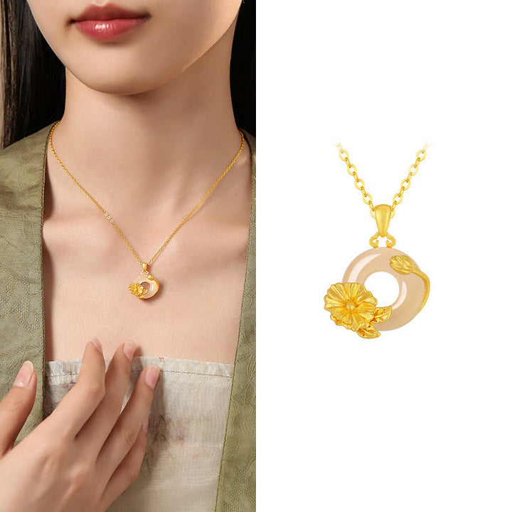 Buddha Stonesカルセドニー 925スターリングシルバー ピースバックル フラワーネックレスペンダント