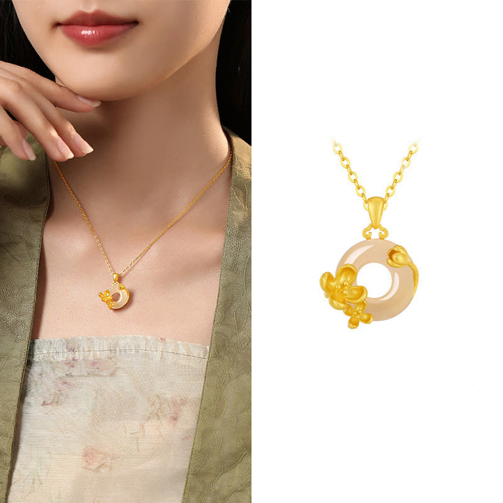 Buddha Stonesカルセドニー 925スターリングシルバー ピースバックル フラワーネックレスペンダント