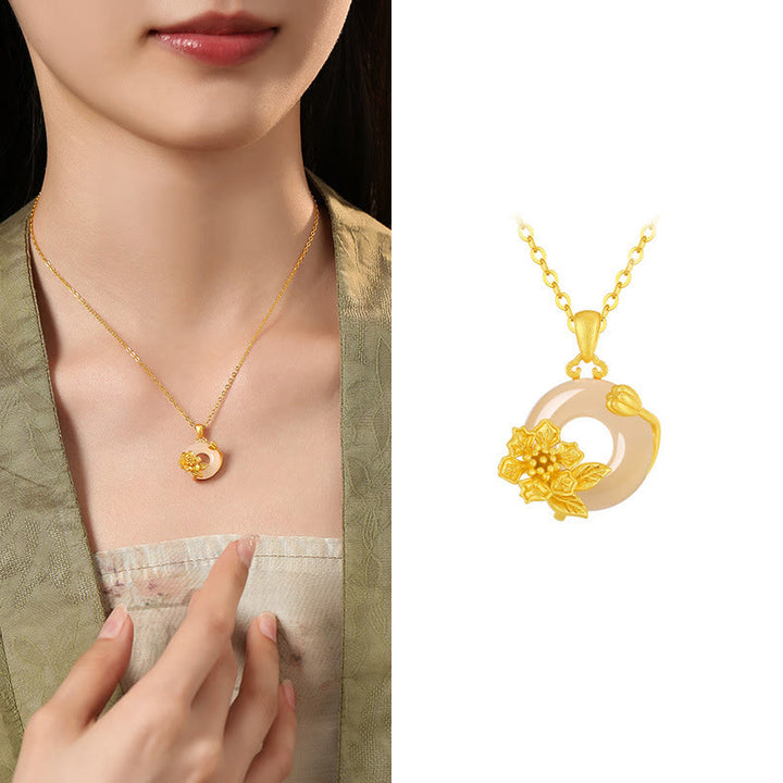 Buddha Stonesカルセドニー 925スターリングシルバー ピースバックル フラワーネックレスペンダント
