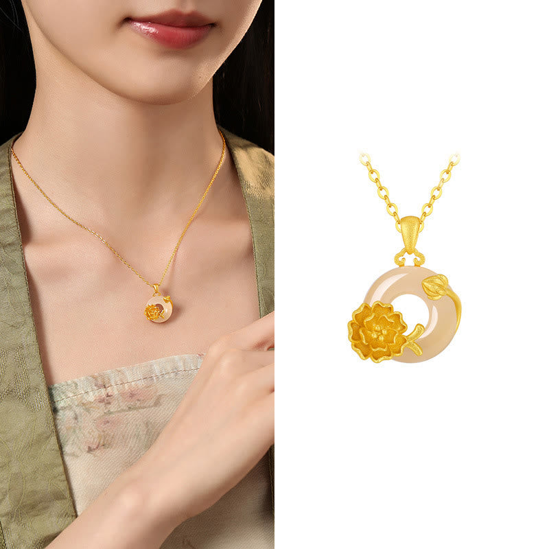 Buddha Stonesカルセドニー 925スターリングシルバー ピースバックル フラワーネックレスペンダント