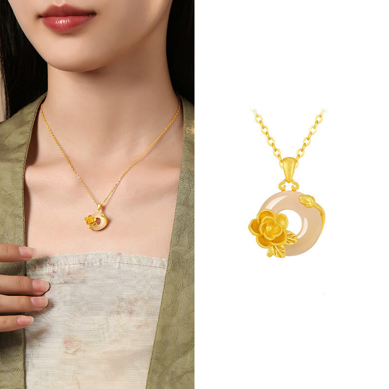 Buddha Stonesカルセドニー 925スターリングシルバー ピースバックル フラワーネックレスペンダント