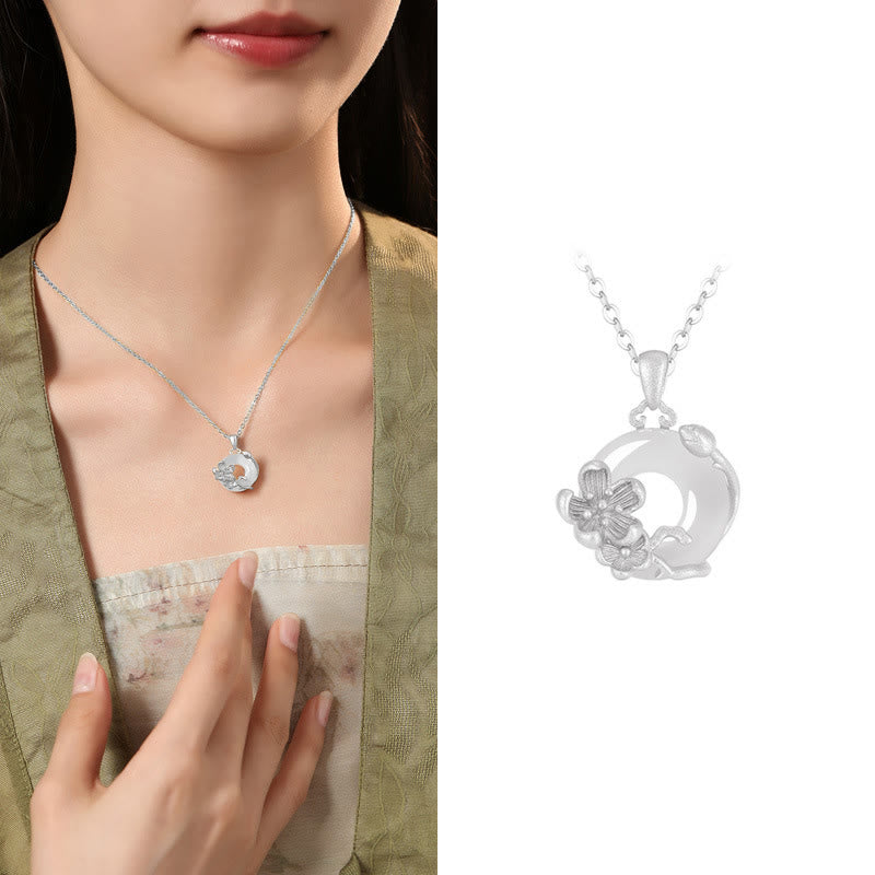Buddha Stonesカルセドニー 925スターリングシルバー ピースバックル フラワーネックレスペンダント