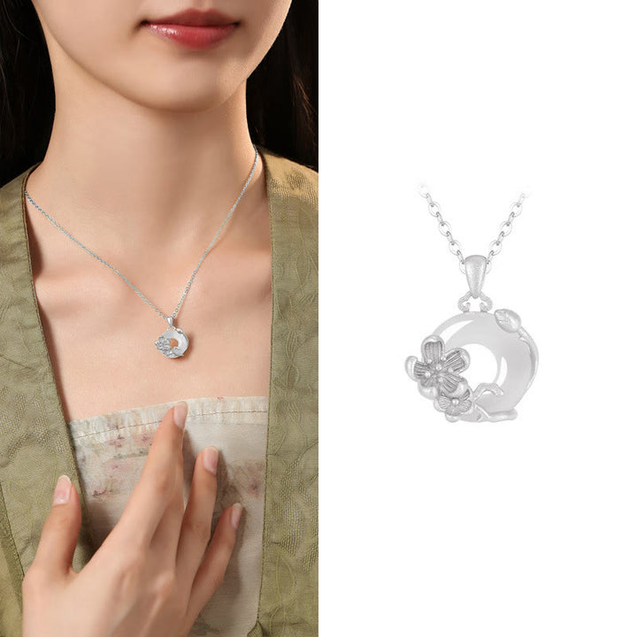 Buddha Stonesカルセドニー 925スターリングシルバー ピースバックル フラワーネックレスペンダント