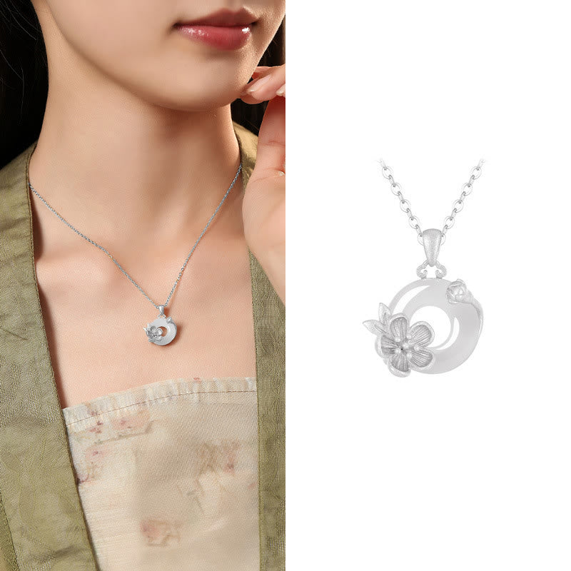 Buddha Stonesカルセドニー 925スターリングシルバー ピースバックル フラワーネックレスペンダント