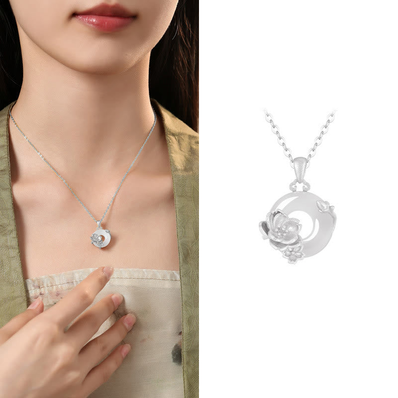 Buddha Stonesカルセドニー 925スターリングシルバー ピースバックル フラワーネックレスペンダント