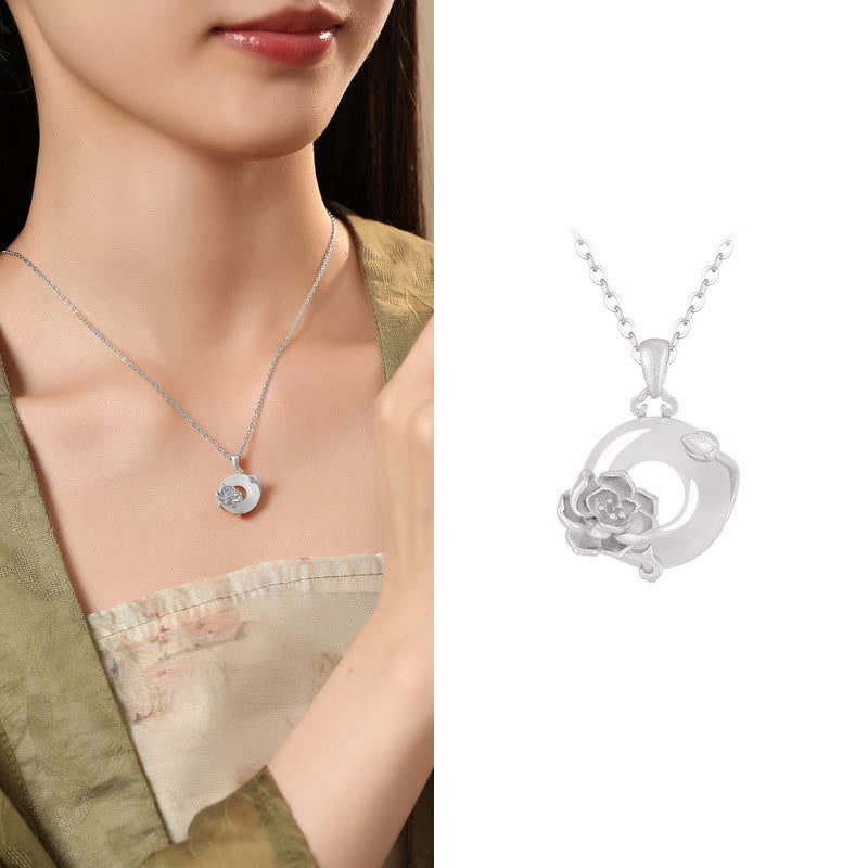 Buddha Stonesカルセドニー 925スターリングシルバー ピースバックル フラワーネックレスペンダント