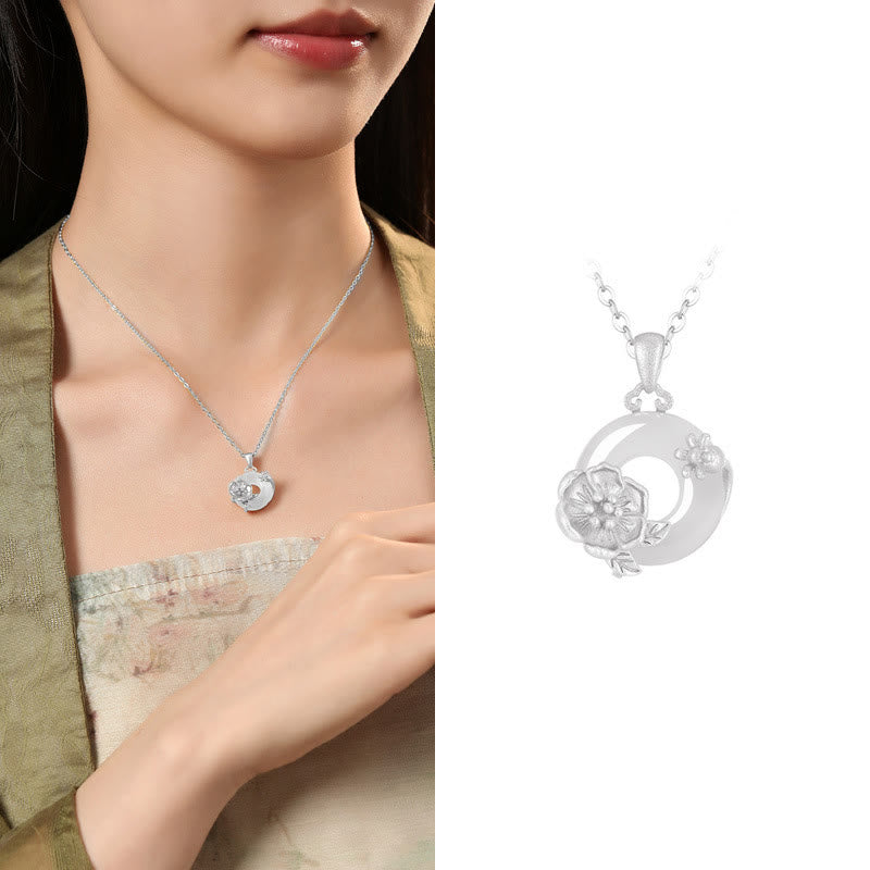 Buddha Stonesカルセドニー 925スターリングシルバー ピースバックル フラワーネックレスペンダント