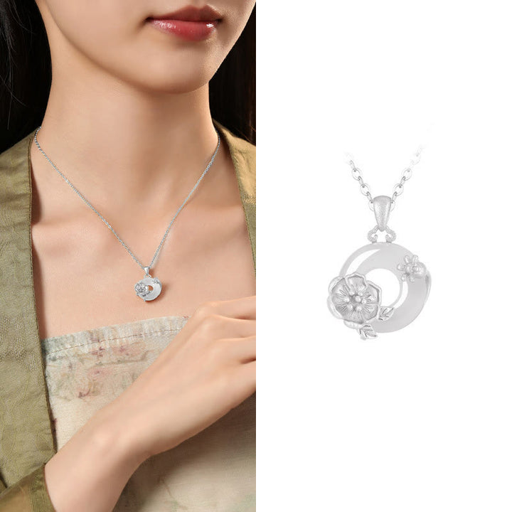 Buddha Stonesカルセドニー 925スターリングシルバー ピースバックル フラワーネックレスペンダント