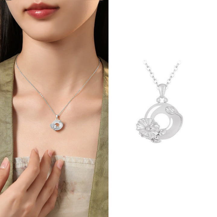 Buddha Stonesカルセドニー 925スターリングシルバー ピース平和のお守りチャームフラワーネックレスペンダント - タチアオイ - 925スターリングシルバーカルセドニー - image 35