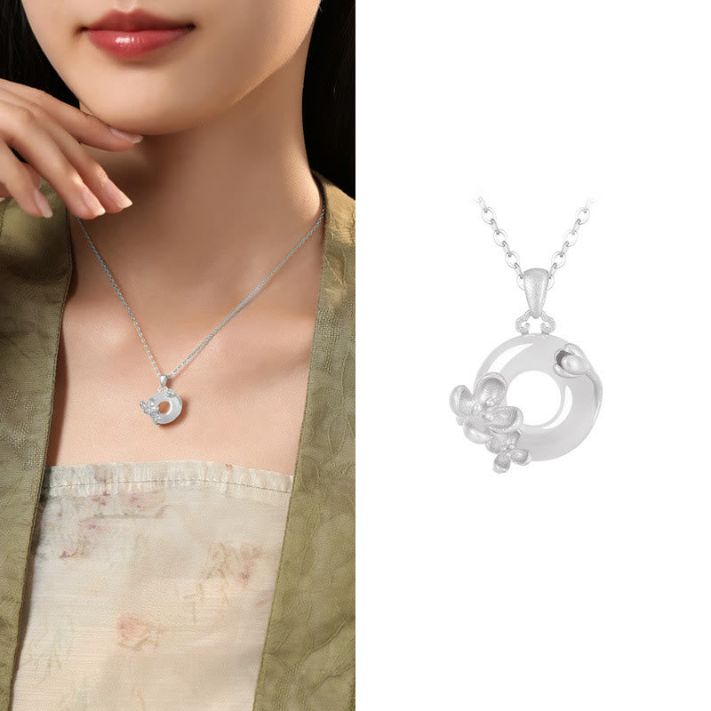 Buddha Stonesカルセドニー 925スターリングシルバー ピースバックル フラワーネックレスペンダント