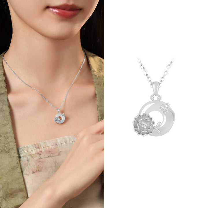 Buddha Stonesカルセドニー 925スターリングシルバー ピースバックル フラワーネックレスペンダント