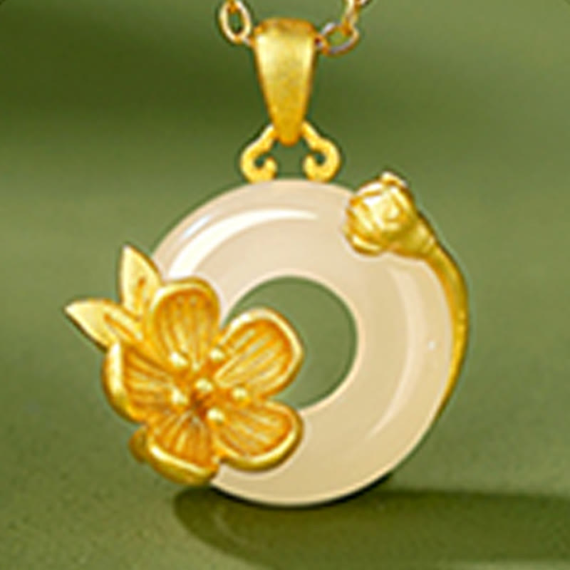 Buddha Stonesカルセドニー 925スターリングシルバー ピース平和のお守りチャームフラワーネックレスペンダント - image 1