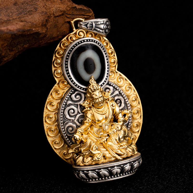 Buddha Stones925 スターリングシルバー チベット イエロー ジャンバラ 富の神 ジビーズオーム・マニ・パドメ・フム幸福のネックレスペンダント - image 2