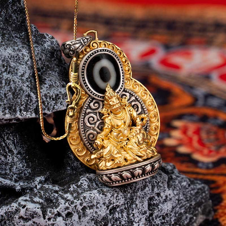 Buddha Stones925 スターリングシルバー チベット イエロー ジャンバラ 富の神 ジビーズオーム・マニ・パドメ・フム幸福のネックレスペンダント - イエロージャンバラ＆58cmゴールド銅チェーン - image 14