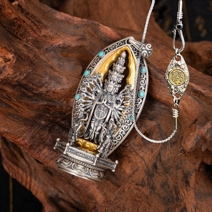 Buddha Stones925 スターリングシルバー 千手観音 観音菩薩 富のネックレスペンダント - 観音菩薩と50cm観音菩薩銅鎖 - image 16