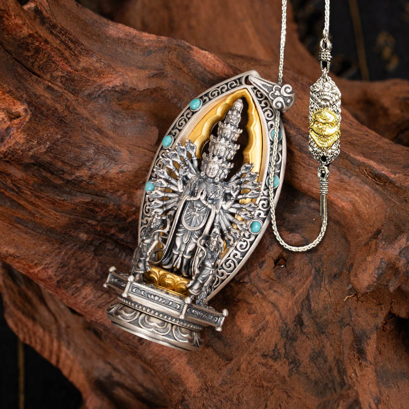 Buddha Stones925 スターリングシルバー 千手観音 観音菩薩 富のネックレスペンダント - 観音菩薩像 52cm 屍の森の王 銅の鎖 - image 20