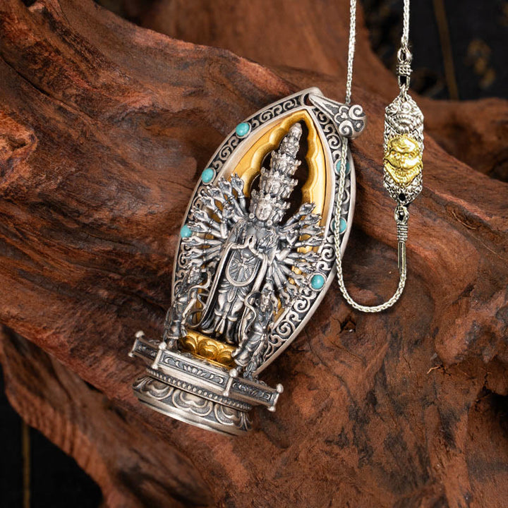 Buddha Stones925 スターリングシルバー 千手観音 観音菩薩 富のネックレスペンダント - 観音菩薩像 52cm 屍の森の王 銅の鎖 - image 20
