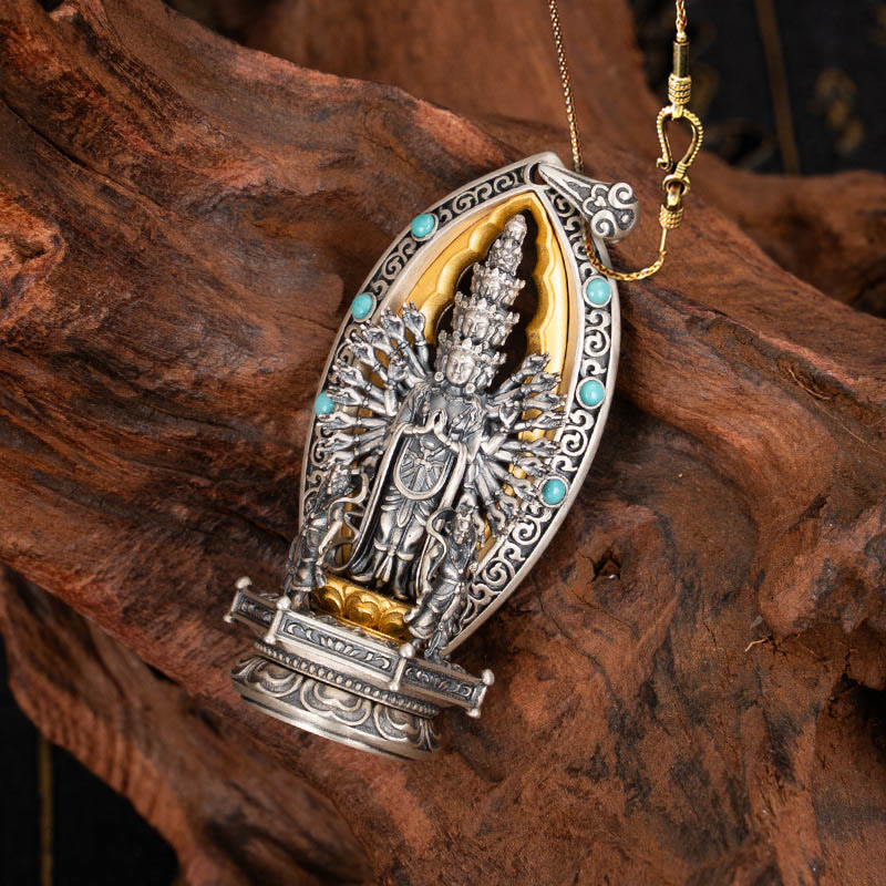 Buddha Stones925 スターリングシルバー 千手観音 観音菩薩 富のネックレスペンダント - 観音菩薩と58cmの金銅チェーン - image 14