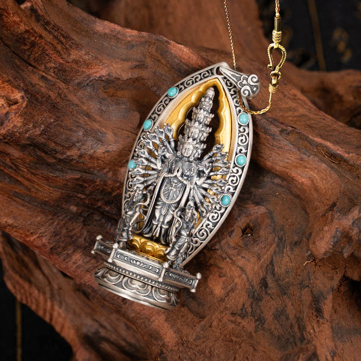Buddha Stones925 スターリングシルバー 千手観音 観音菩薩 富のネックレスペンダント - 観音菩薩と58cmの金銅チェーン - image 14