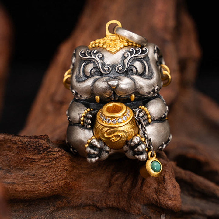 Buddha Stones925 スターリングシルバー チベット宝吐きネズミ除けネックレスペンダント