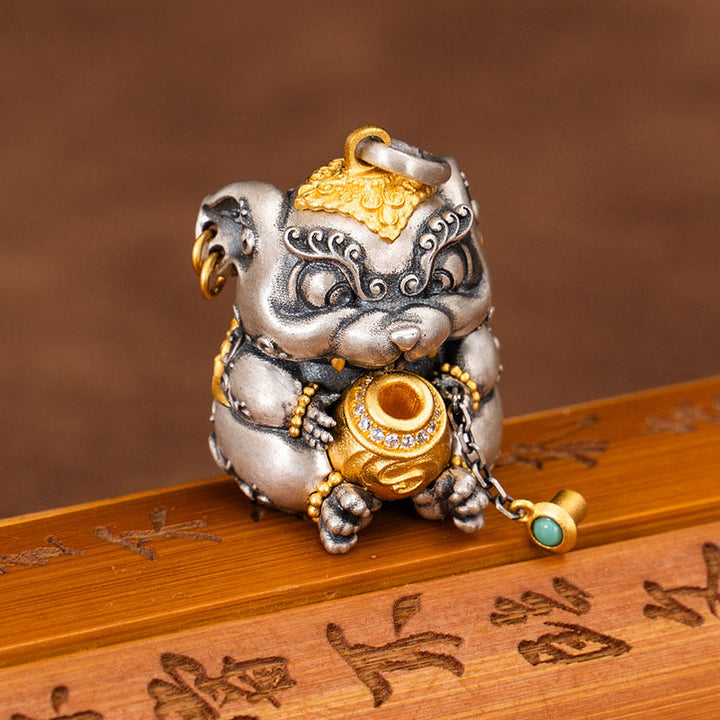 Buddha Stones925 スターリングシルバー チベット宝吐きネズミ除けネックレスペンダント