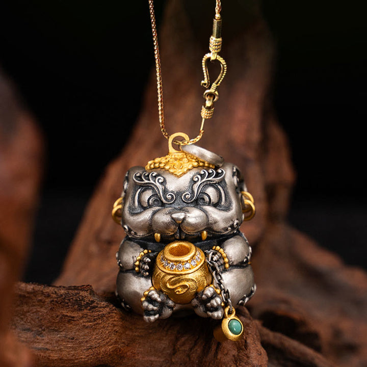 Buddha Stones925 スターリングシルバー チベット宝吐きネズミ除けネックレスペンダント