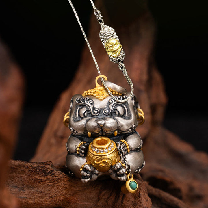 Buddha Stones925 スターリングシルバー チベット宝吐きネズミ除けネックレスペンダント
