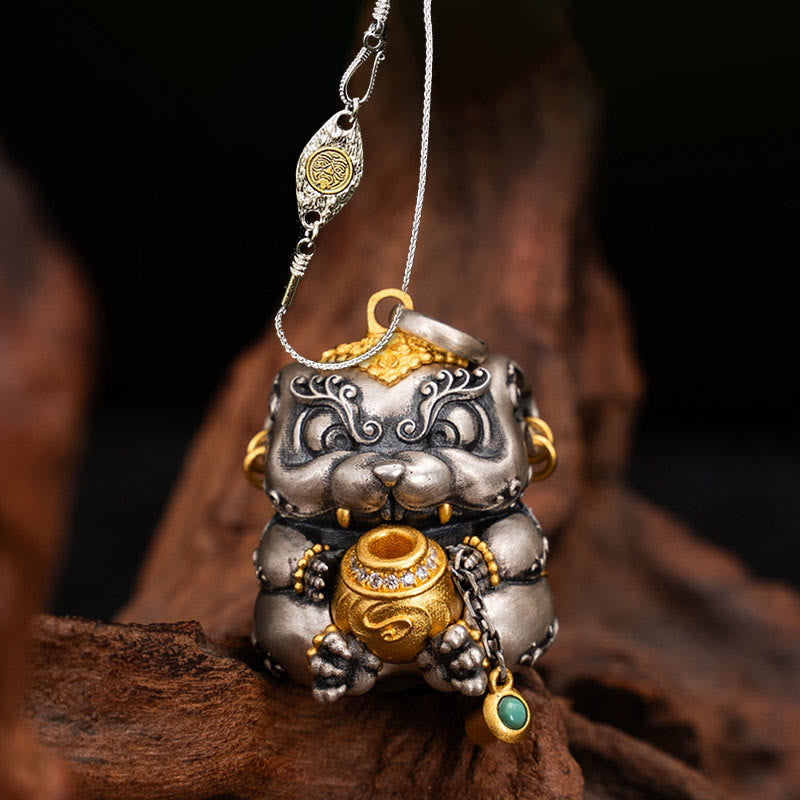 Buddha Stones925 スターリングシルバー チベット宝吐きネズミ除けネックレスペンダント