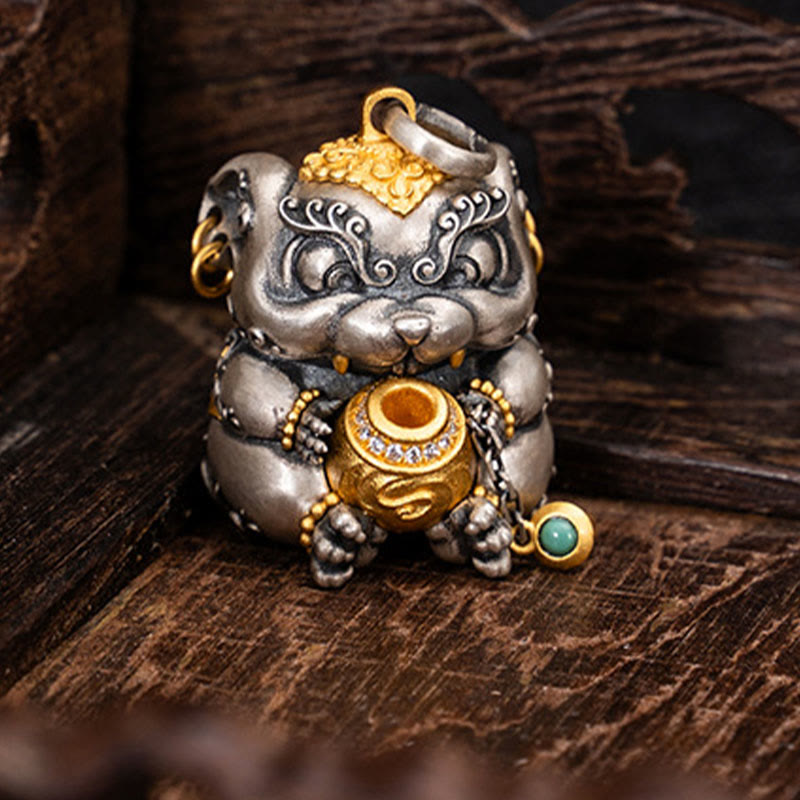 Buddha Stones925 スターリングシルバー チベット宝吐きネズミ除けネックレスペンダント