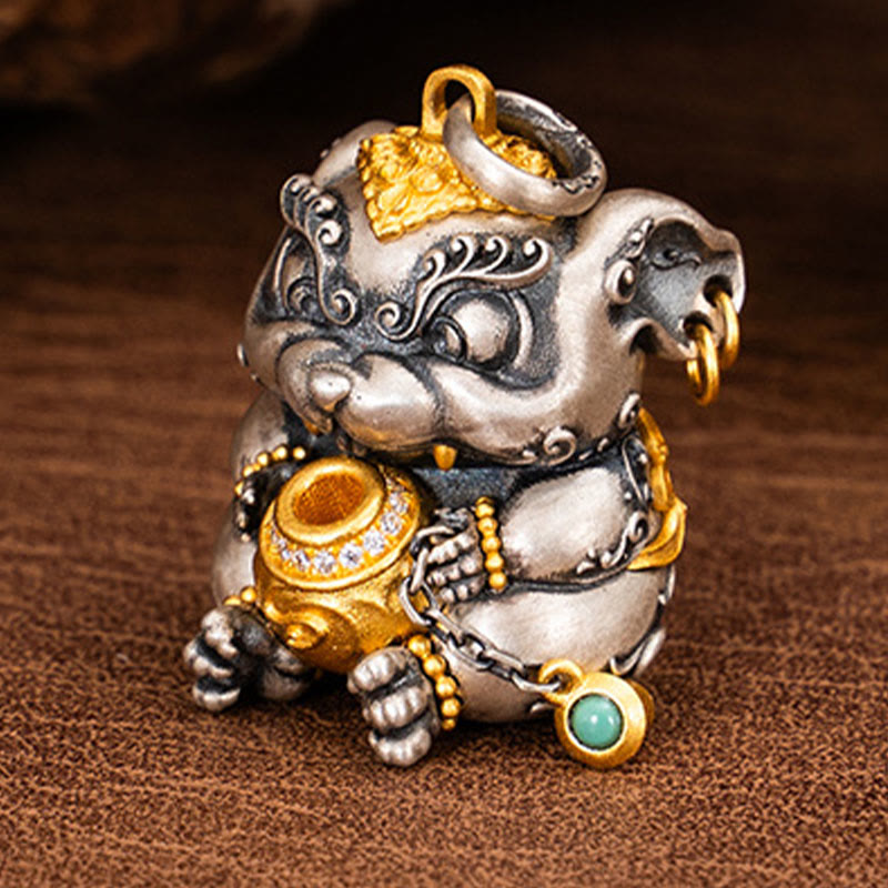 Buddha Stones925 スターリングシルバー チベット宝吐きネズミ除けネックレスペンダント